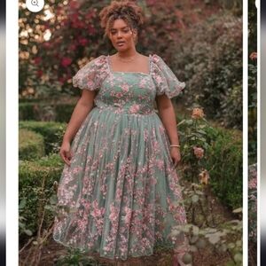 NWT JessaKae Blushing Meadow Floral Tulle Midi Dress Womens Sz 28